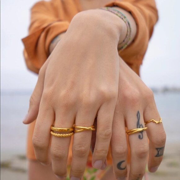 Gold Dipped Double Band Ring – Artisan Made, Minimalist Staple - Picture 3 of 7